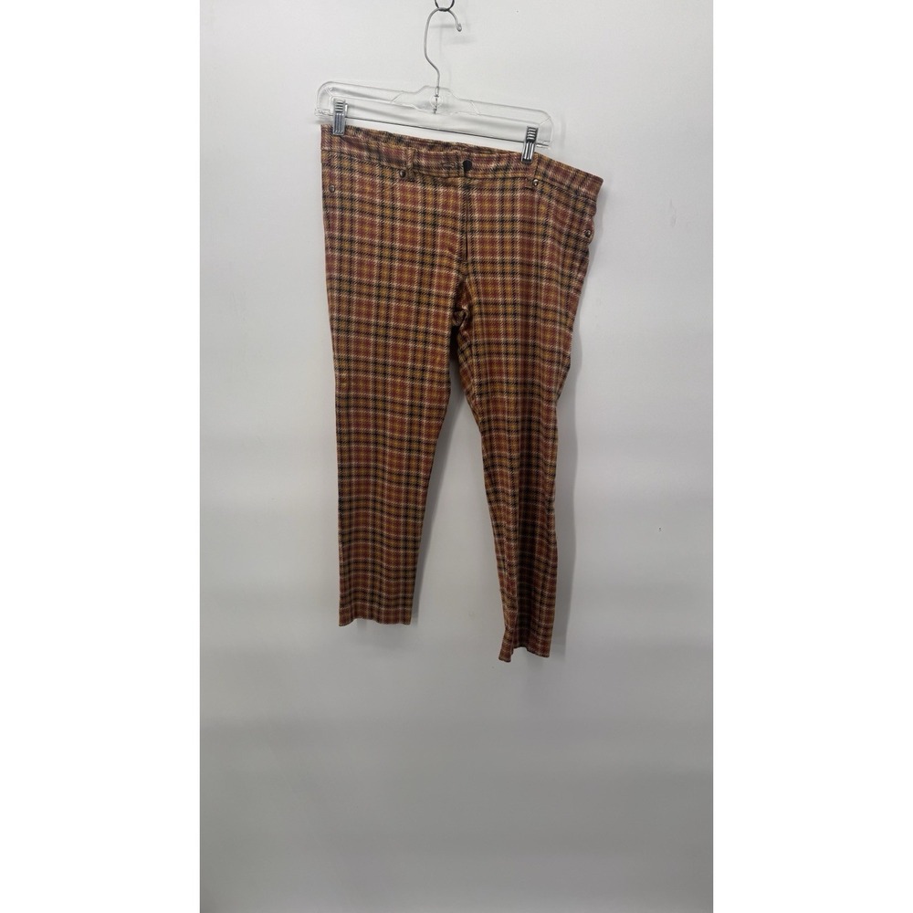 J.McLaughlin Women Size 10 Plaid Houndstooth Stretch Cotton Slim Pant orange Tan